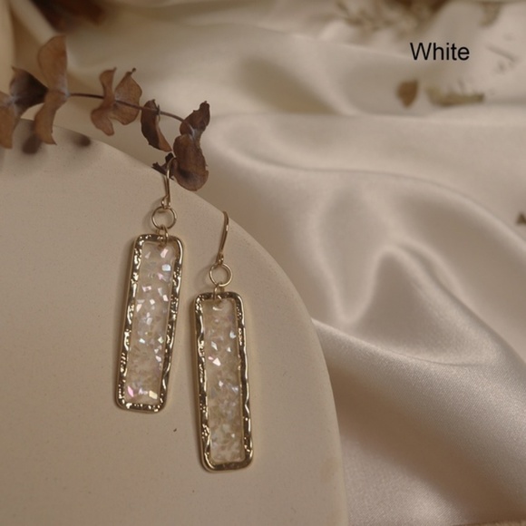 Rectangle Drop Mother of Pearl Acrylic Earrings - Picture 3 of 5